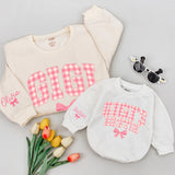Custom Gigi and Gigi's Bestie Matching Sweatshirt & Baby Romper Set, Pink Gingham Print, Grandma Granddaughter Gift, Soft Cotton Outfit