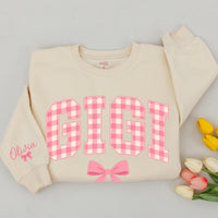 Custom Gigi and Gigi's Bestie Matching Sweatshirt & Baby Romper Set, Pink Gingham Print, Grandma Granddaughter Gift, Soft Cotton Outfit