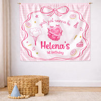 Custom Girls Just Wanna Be One Birthday Banner Pink Bow Backdrop for Baby Toddler Party Decorations Whimsical Cake Design First Celebration