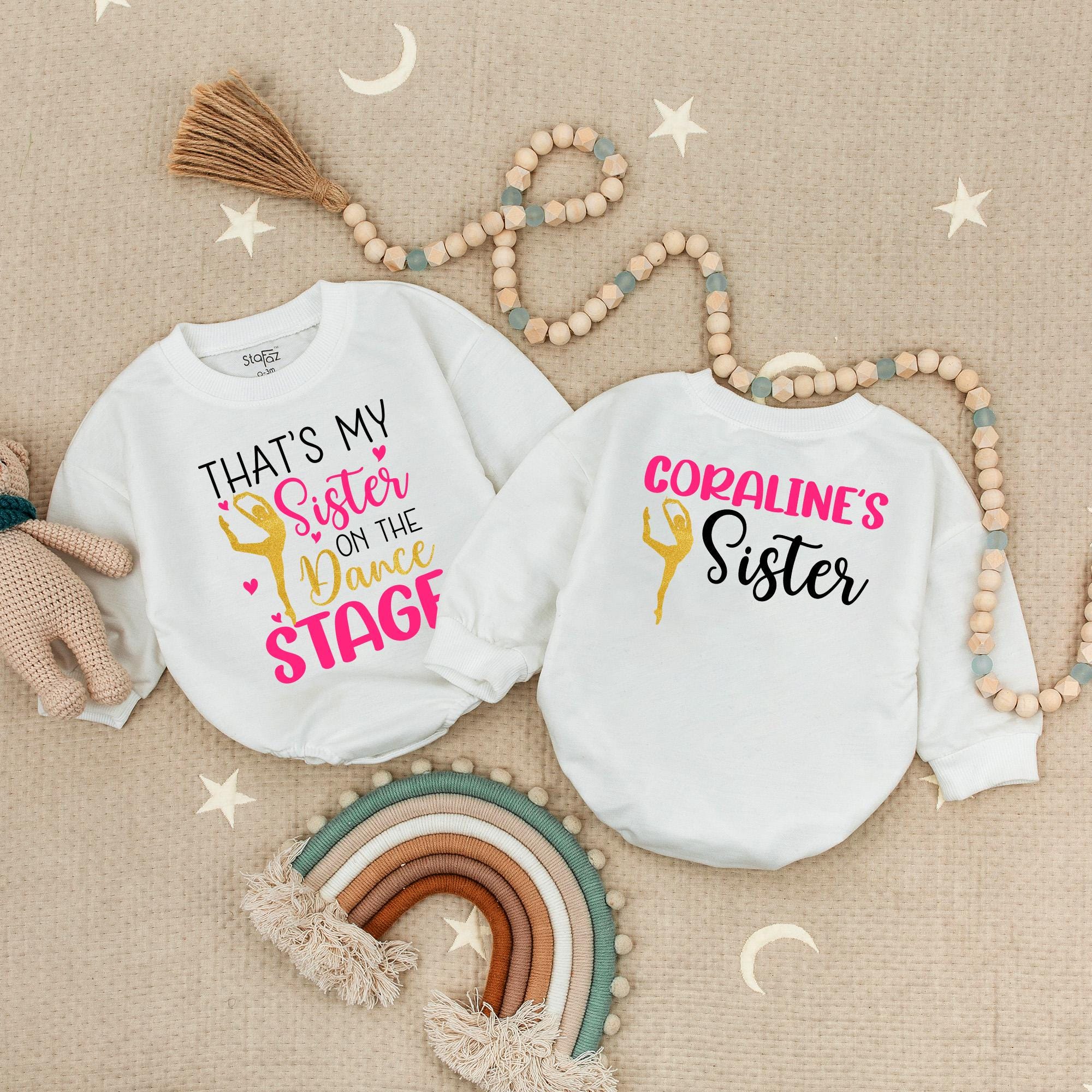 Custom Glitter Dance Sister Romper with Name Baby Outfit Vibrant Colors Hot Pink Gold Toddler Dance Team Gift Matching Family Clothes