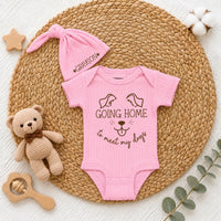 Custom Going Home to Meet My Dogs Baby Bodysuit and Hat Set, Neutral Beige Outfit for Newborns, Soft Cotton Baby Shower Gift, Personalized Name