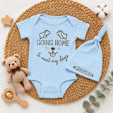 Custom Going Home to Meet My Dogs Baby Bodysuit and Hat Set, Neutral Beige Outfit for Newborns, Soft Cotton Baby Shower Gift, Personalized Name