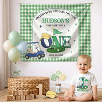 Custom Golf 1st Birthday Bubble Romper & Silk Banner, Hole in One Outfit for Baby Boy, Soft Cotton, Perfect for Milestone Photos