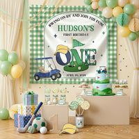Custom Golf 1st Birthday Bubble Romper & Silk Banner, Hole in One Outfit for Baby Boy, Soft Cotton, Perfect for Milestone Photos