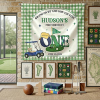 Custom Golf 1st Birthday Bubble Romper & Silk Banner, Hole in One Outfit for Baby Boy, Soft Cotton, Perfect for Milestone Photos