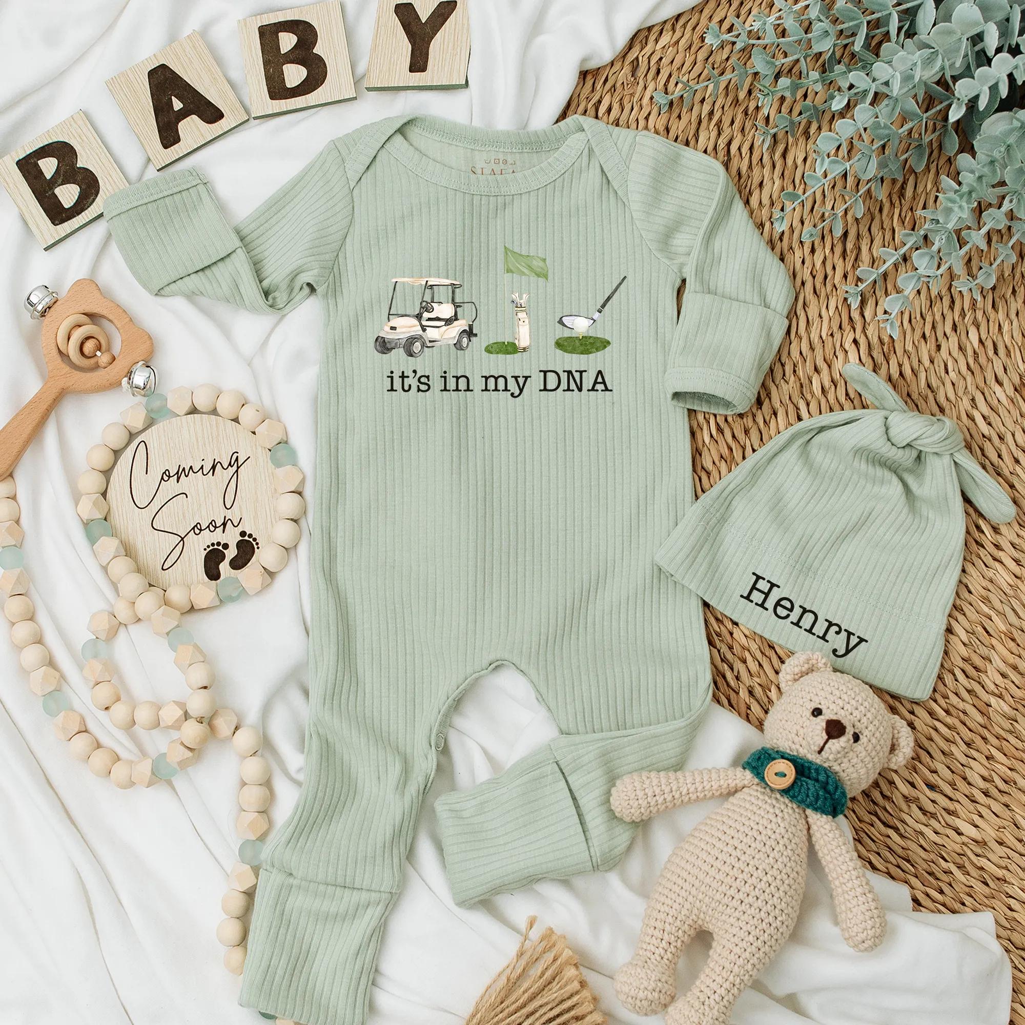 Custom Golf Baby Onesie Soft Cotton Newborn Outfit Funny It's In My DNA Print Ideal Gift for Baby Showers Golf Lovers Coming Home Clothes