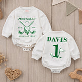 Custom Golf First Birthday Romper for Baby Boy, Mastered His First Year, Soft Cotton Short Sleeve Outfit for Spring and Summer Days