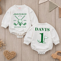 Custom Golf First Birthday Romper for Baby Boy, Mastered His First Year, Soft Cotton Short Sleeve Outfit for Spring and Summer Days
