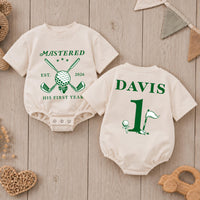 Custom Golf First Birthday Romper for Baby Boy, Mastered His First Year, Soft Cotton Short Sleeve Outfit for Spring and Summer Days