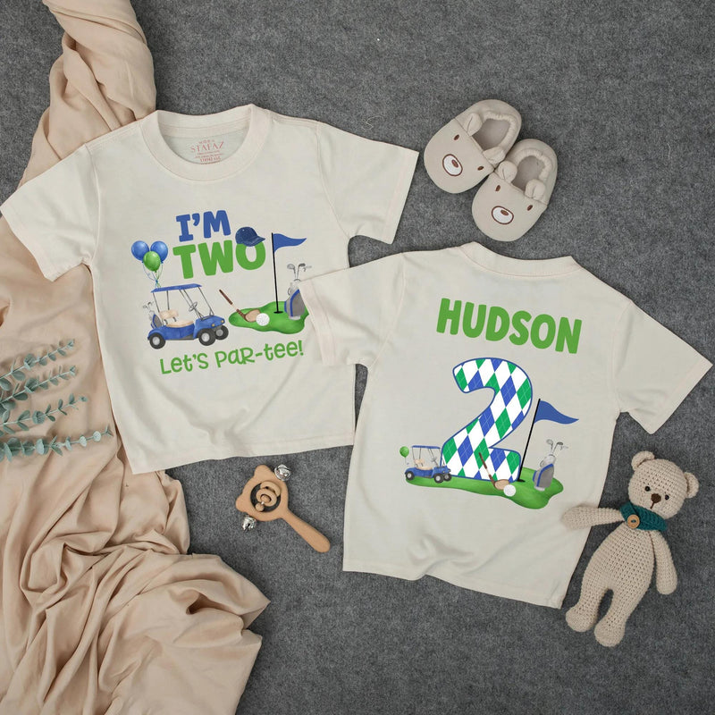 Custom Golf-Themed Toddler Birthday Shirt with 'I'm Two Let's Par-Tee' Design, Soft Cotton Matching Family Outfit for 2nd Birthday Celebrations