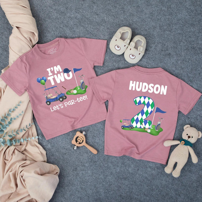 Custom Golf-Themed Toddler Birthday Shirt with 'I'm Two Let's Par-Tee' Design, Soft Cotton Matching Family Outfit for 2nd Birthday Celebrations