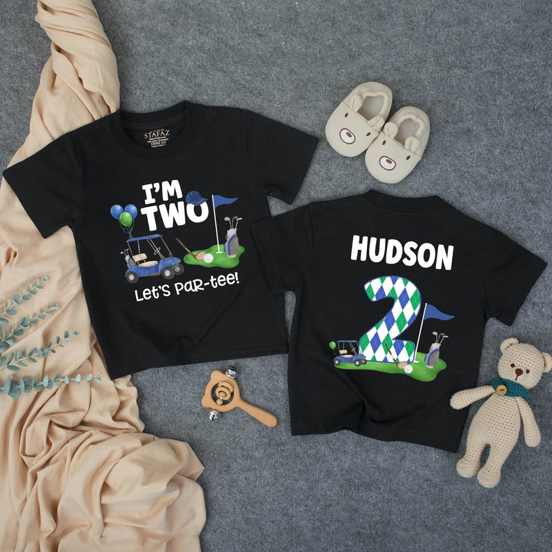 Custom Golf-Themed Toddler Birthday Shirt with 'I'm Two Let's Par-Tee' Design, Soft Cotton Matching Family Outfit for 2nd Birthday Celebrations