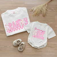 Custom Grammy and Grammy's Girl Matching Outfits, Pink Floral Checkered Tee & Romper, Soft Cotton Baby & Adult Apparel, Gift for Grammy