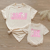 Custom Grammy and Grammy's Girl Matching Outfits, Pink Floral Checkered Tee & Romper, Soft Cotton Baby & Adult Apparel, Gift for Grammy
