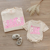 Custom Grammy and Grammy's Girl Matching Outfits, Pink Floral Checkered Tee & Romper, Soft Cotton Baby & Adult Apparel, Gift for Grammy