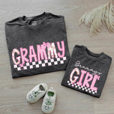 Custom Grammy and Grammy's Girl Matching Outfits, Pink Floral Checkered Tee & Romper, Soft Cotton Baby & Adult Apparel, Gift for Grammy