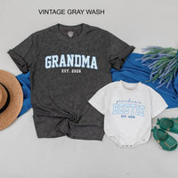 Custom Grandma & Baby Matching Outfit Set with Blue Varsity Text, Grandma's Bestie Bodysuit & Shirt, Soft Cotton Gift for New Grandparents