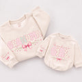 Custom Grandma and Grandma's Girl Matching Sweatshirt & Baby Romper Set with Pink Bow Artwork, Soft Cotton for Family Moments & Gifting