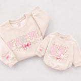 Custom Grandma and Grandma's Girl Matching Sweatshirt & Baby Romper Set with Pink Bow Artwork, Soft Cotton for Family Moments & Gifting