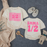 Custom Half Birthday Baby Romper with Groovy Pink Retro Font, Perfect for Milestone Photos, Soft Cotton Outfit for Baby Girls, Half Way to One