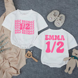 Custom Half Birthday Baby Romper with Groovy Pink Retro Font, Perfect for Milestone Photos, Soft Cotton Outfit for Baby Girls, Half Way to One