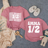 Custom Half Birthday Baby Romper with Groovy Pink Retro Font, Perfect for Milestone Photos, Soft Cotton Outfit for Baby Girls, Half Way to One
