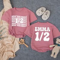 Custom Half Birthday Baby Romper with Groovy Pink Retro Font, Perfect for Milestone Photos, Soft Cotton Outfit for Baby Girls, Half Way to One