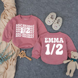 Custom Half Birthday Baby Romper with Groovy Pink Retro Font, Perfect for Milestone Photos, Soft Cotton Outfit for Baby Girls, Half Way to One