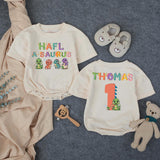 Custom Half-a-saurus Baby Romper with Dino Artwork, Personalized Name & Age, Soft Cotton Outfit for 6-Month Milestones & Cake Smash