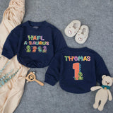 Custom Half-a-saurus Baby Romper with Dino Artwork, Personalized Name & Age, Soft Cotton Outfit for 6-Month Milestones & Cake Smash