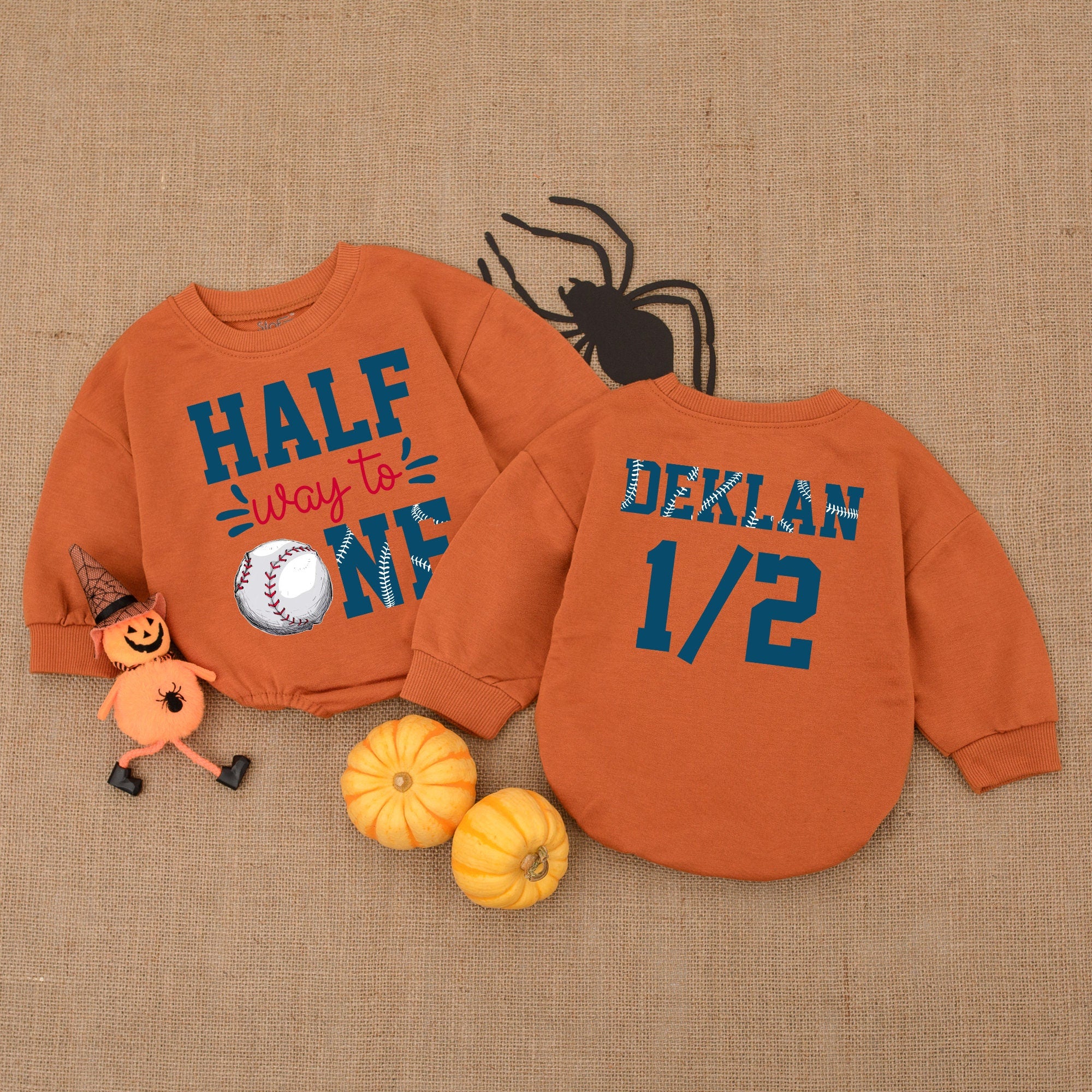 Custom Halfway to One Baseball Romper Personalized Baby Outfit Fun Sporty Six Month Birthday Celebration Soft Cotton Infant Clothes