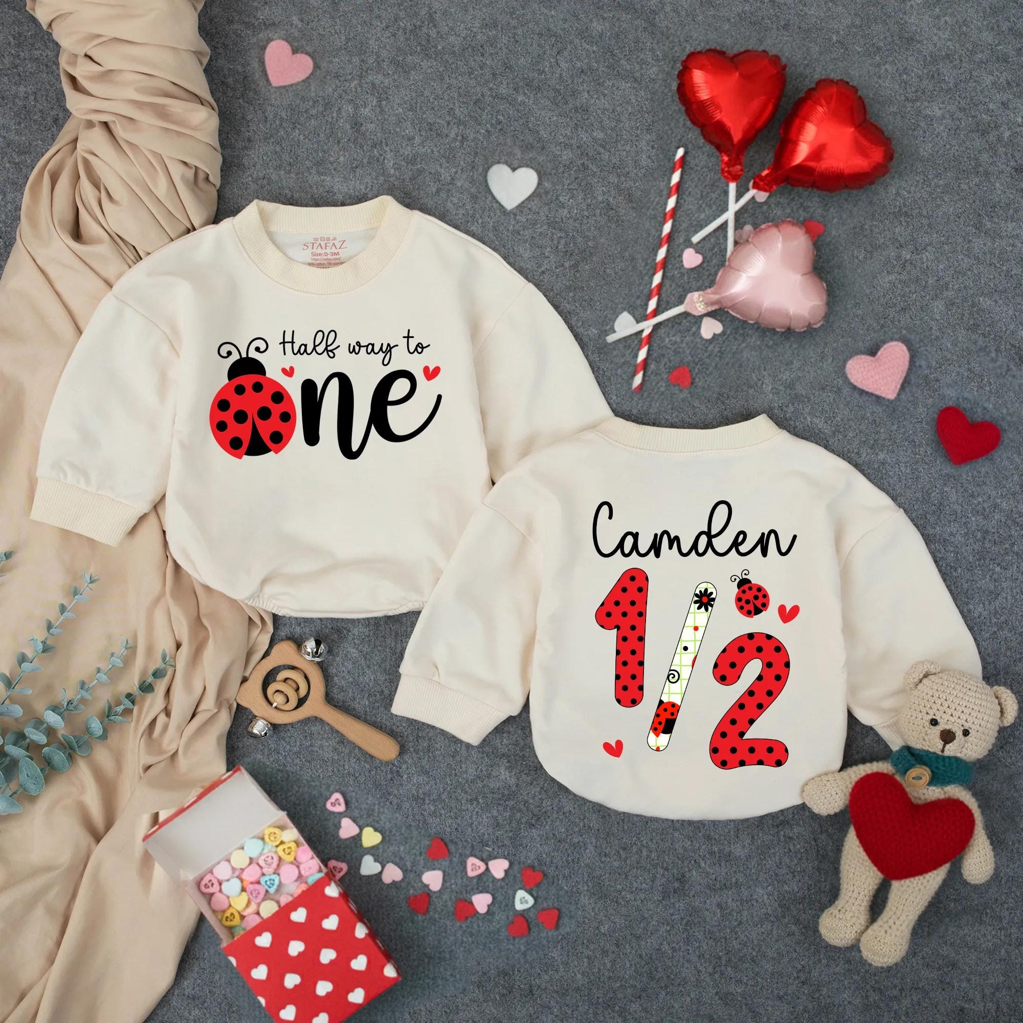 Custom Halfway to One Ladybug Romper for Baby Girl, 1/2 Birthday Outfit, Long Sleeve or Short Sleeve, Soft Cotton Milestone Gift