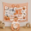 Custom Halloween Baby Silk Banner and Romper Set with Ghost and Pumpkin Design for 1st Birthday Party or Photo Shoot