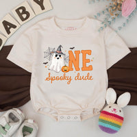 Custom Halloween Baby Silk Banner and Romper Set with Ghost and Pumpkin Design for 1st Birthday Party or Photo Shoot