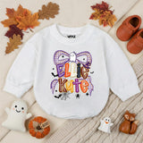 Custom Halloween Bow Baby Romper with Ghost & Spider Web Artwork, Personalized Baby Girl Fall Outfit, Soft Cotton Baby Shower Gift
