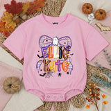 Custom Halloween Bow Baby Romper with Ghost & Spider Web Artwork, Personalized Baby Girl Fall Outfit, Soft Cotton Baby Shower Gift