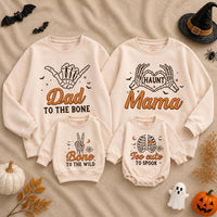 Custom Halloween Family Matching Sweatshirts with Skeleton Hands, Baby Bodysuit, Soft Cotton Fall Outfits for Mom, Dad, Kids, and Infants