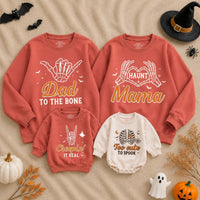 Custom Halloween Family Matching Sweatshirts with Skeleton Hands, Baby Bodysuit, Soft Cotton Fall Outfits for Mom, Dad, Kids, and Infants