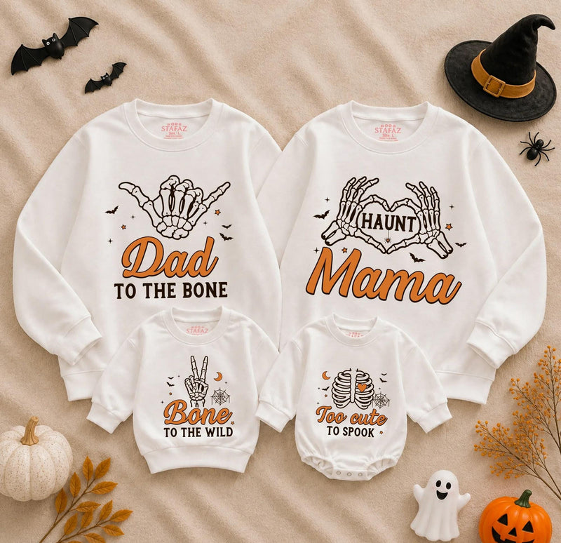 Custom Halloween Family Matching Sweatshirts with Skeleton Hands, Baby Bodysuit, Soft Cotton Fall Outfits for Mom, Dad, Kids, and Infants