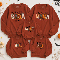 Custom Halloween Family Sweatshirt Set with Spider Web & Bat Art | Matching Personalized Outfits for Baby, Kids, Mom & Dad, NB-2XL