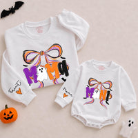 Custom Halloween Mama and Mini Matching Sweatshirt and Romper Set, Ghost and Bow Design, Soft Cotton Fall Outfit for Mom and Baby