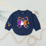 Custom Halloween Mama and Mini Matching Sweatshirt and Romper Set, Ghost and Bow Design, Soft Cotton Fall Outfit for Mom and Baby
