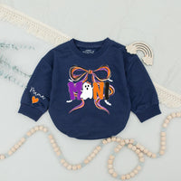 Custom Halloween Mama and Mini Matching Sweatshirt and Romper Set, Ghost and Bow Design, Soft Cotton Fall Outfit for Mom and Baby