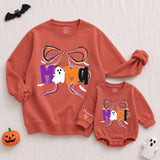 Custom Halloween Mama and Mini Matching Sweatshirt and Romper Set, Ghost and Bow Design, Soft Cotton Fall Outfit for Mom and Baby