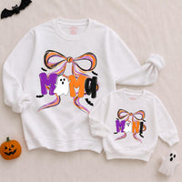 Custom Halloween Mama and Mini Matching Sweatshirt and Romper Set, Ghost and Bow Design, Soft Cotton Fall Outfit for Mom and Baby