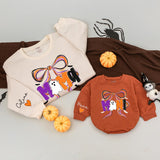 Custom Halloween Mama and Mini Matching Sweatshirt and Romper Set, Ghost and Bow Design, Soft Cotton Fall Outfit for Mom and Baby