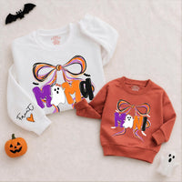 Custom Halloween Mama and Mini Matching Sweatshirt and Romper Set, Ghost and Bow Design, Soft Cotton Fall Outfit for Mom and Baby