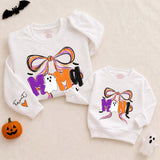 Custom Halloween Mama and Mini Matching Sweatshirt and Romper Set, Ghost and Bow Design, Soft Cotton Fall Outfit for Mom and Baby