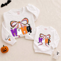 Custom Halloween Mama and Mini Matching Sweatshirt and Romper Set, Ghost and Bow Design, Soft Cotton Fall Outfit for Mom and Baby