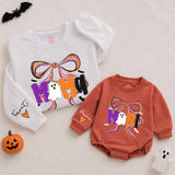 Custom Halloween Mama and Mini Matching Sweatshirt and Romper Set, Ghost and Bow Design, Soft Cotton Fall Outfit for Mom and Baby